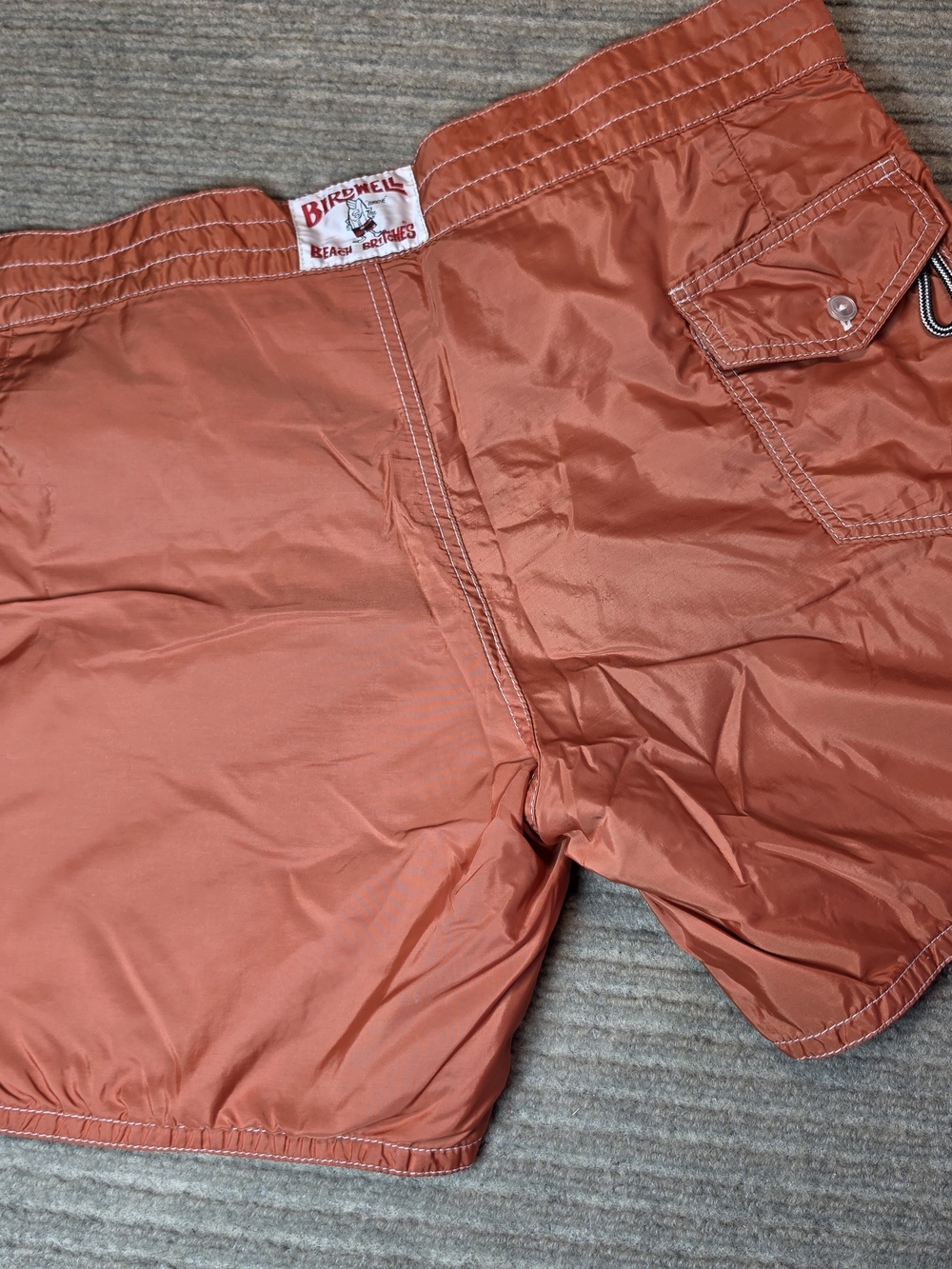 Birdwell Beach Britches Orange Board Shorts Mens 39 Surf Trunks Nylon USA Made
